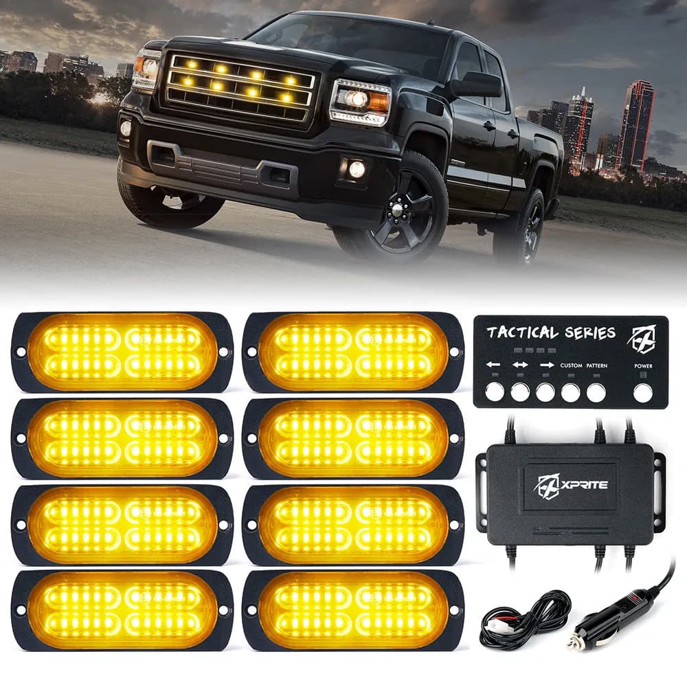 Xprite Grille & Surface Mount LED Strobe Lights – Flush Mount 12V Warning Marker Lights Kit | Tactical 24 Series