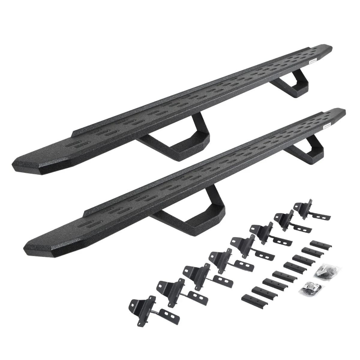 Go Rhino 6965168720T - RB30 Running Boards with Mounting Brackets & 2 Pairs of Drops Steps Kit - Protective Bedliner Coating