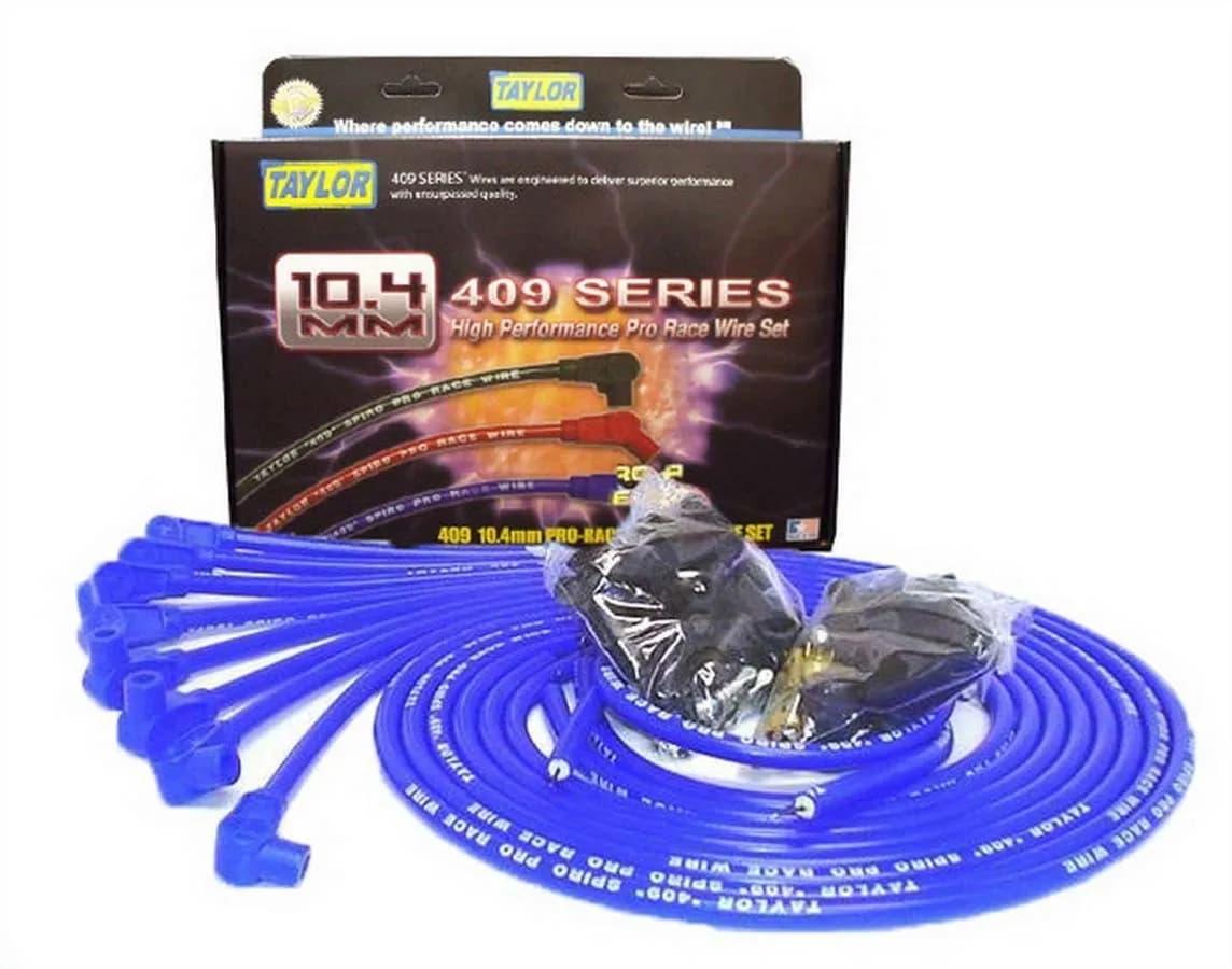 Taylor Cable Universal 10.4mm 409 Series Spark Plug Wire Set - 8 Cylinders - 90° Spark Plug Boot Angle - Blue - 79651