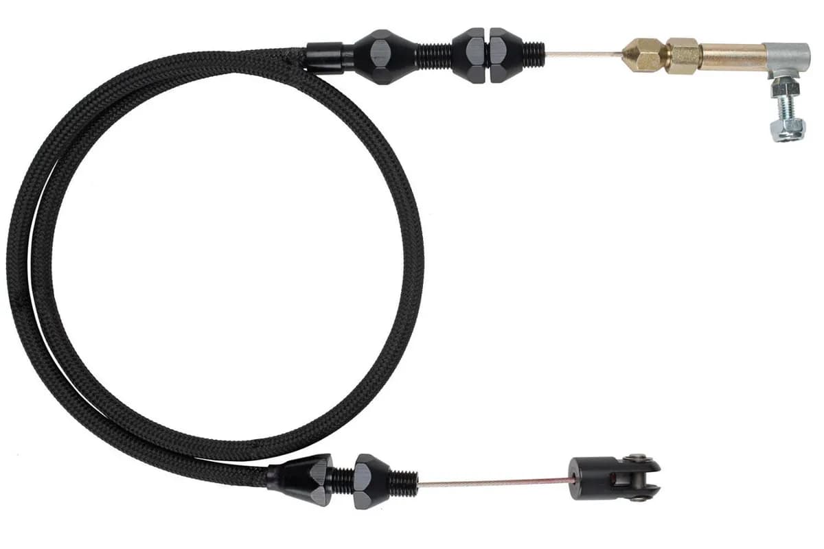Hi-Tech Throttle Cable Kit; Universal; U-Cut-To-Fit; 24 in.; Incl. Aluminum Ferrules/Instructions/Black Housing/Black Aluminum Fittings;