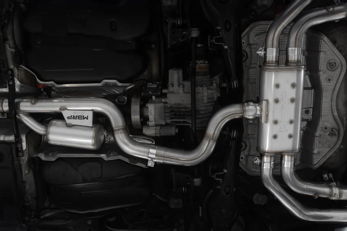 Armor Pro Cat Back Exhaust System; 3 in.; Quad Split Rear Exit; 4 in. Carbon Fiber Tips; w/Active Exhaust; 304 Stainless Steel;