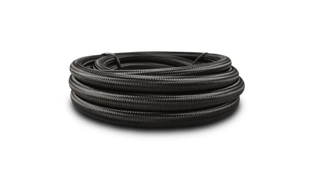 Nylon Braided Flex Hose; -6AN; 0.344 in. Hose ID; 0.5625 in. Hose OD; 500 PSI Operating Pressure; 2000 PSI BP; 150ft. Roll; Black;