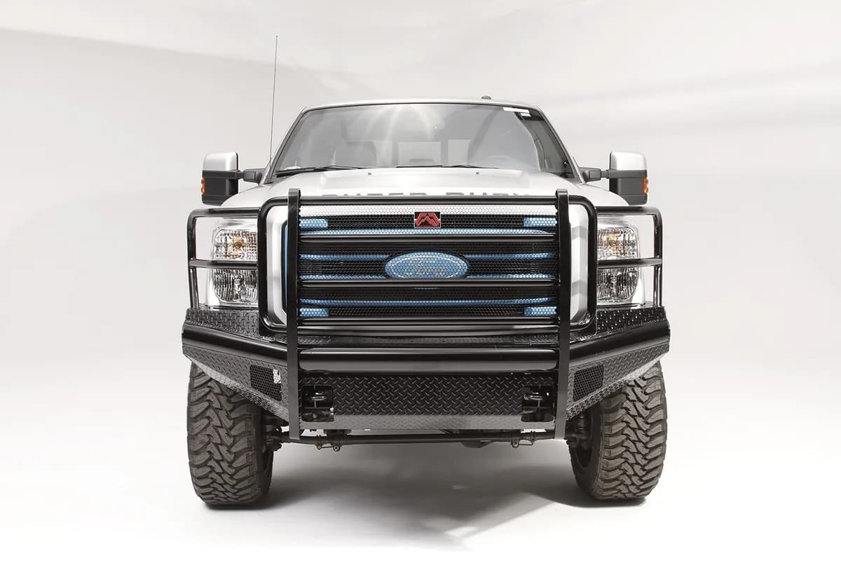 Black Steel Front Ranch Bumper; 2 Stage Black Powder Coated; w/Full Grill Guard; Incl. Light Cut-Outs;