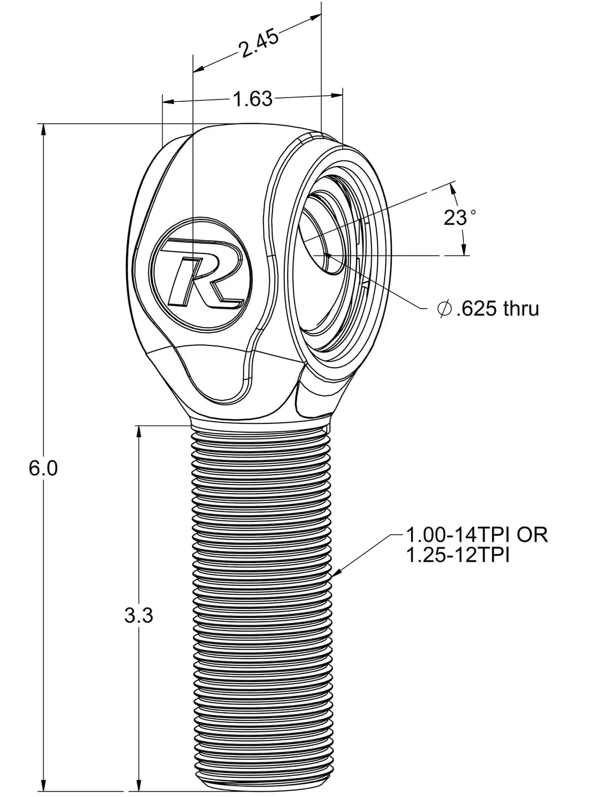 Ridetech 90002898 R-Joint XL 1-14 RH.Â  Includes spacers to create 9/16 I.D. and 2-5/8 width.