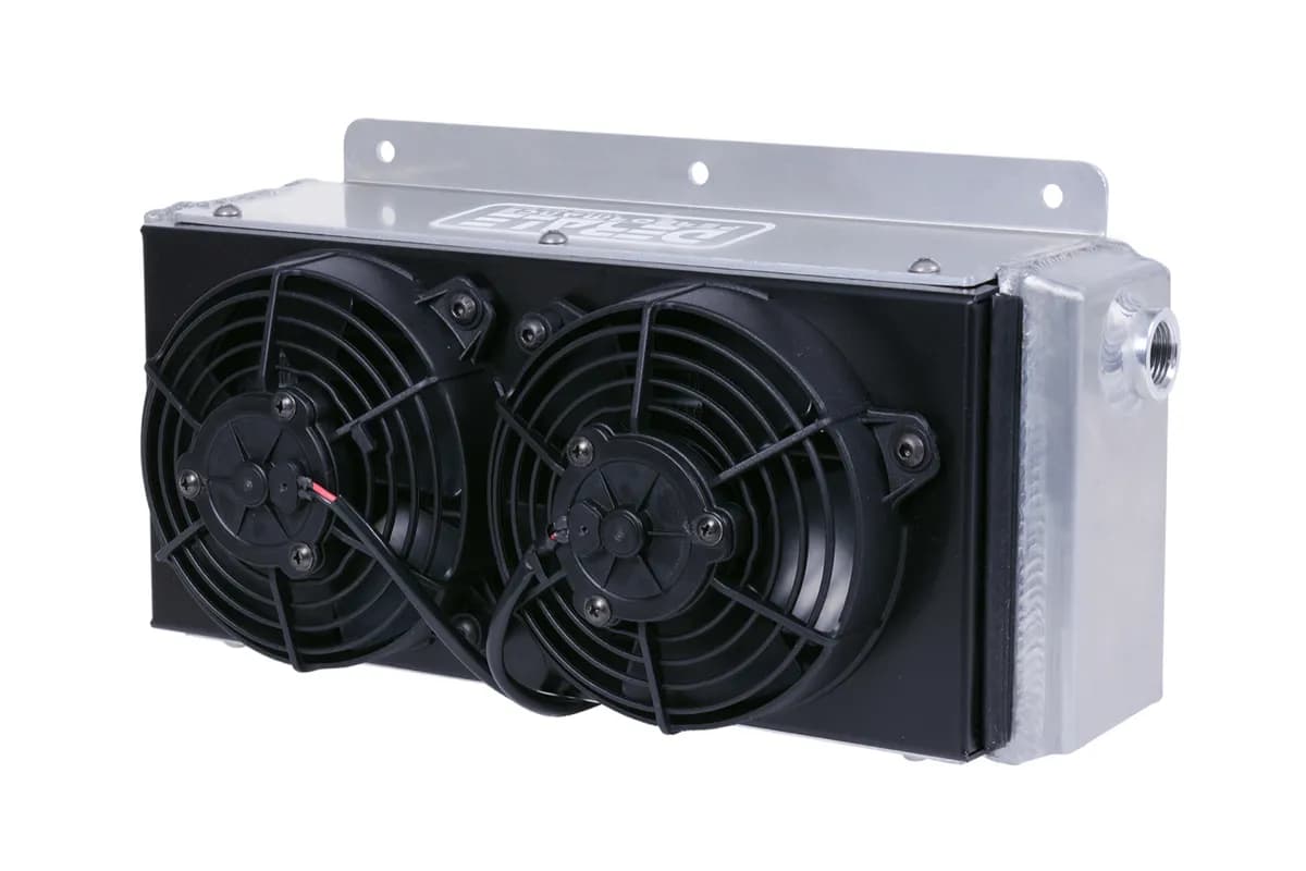 11 Row Hi-Flow Racing Remote Fluid Cooler with Dual Fans, 7/8-14 UNF O-ring