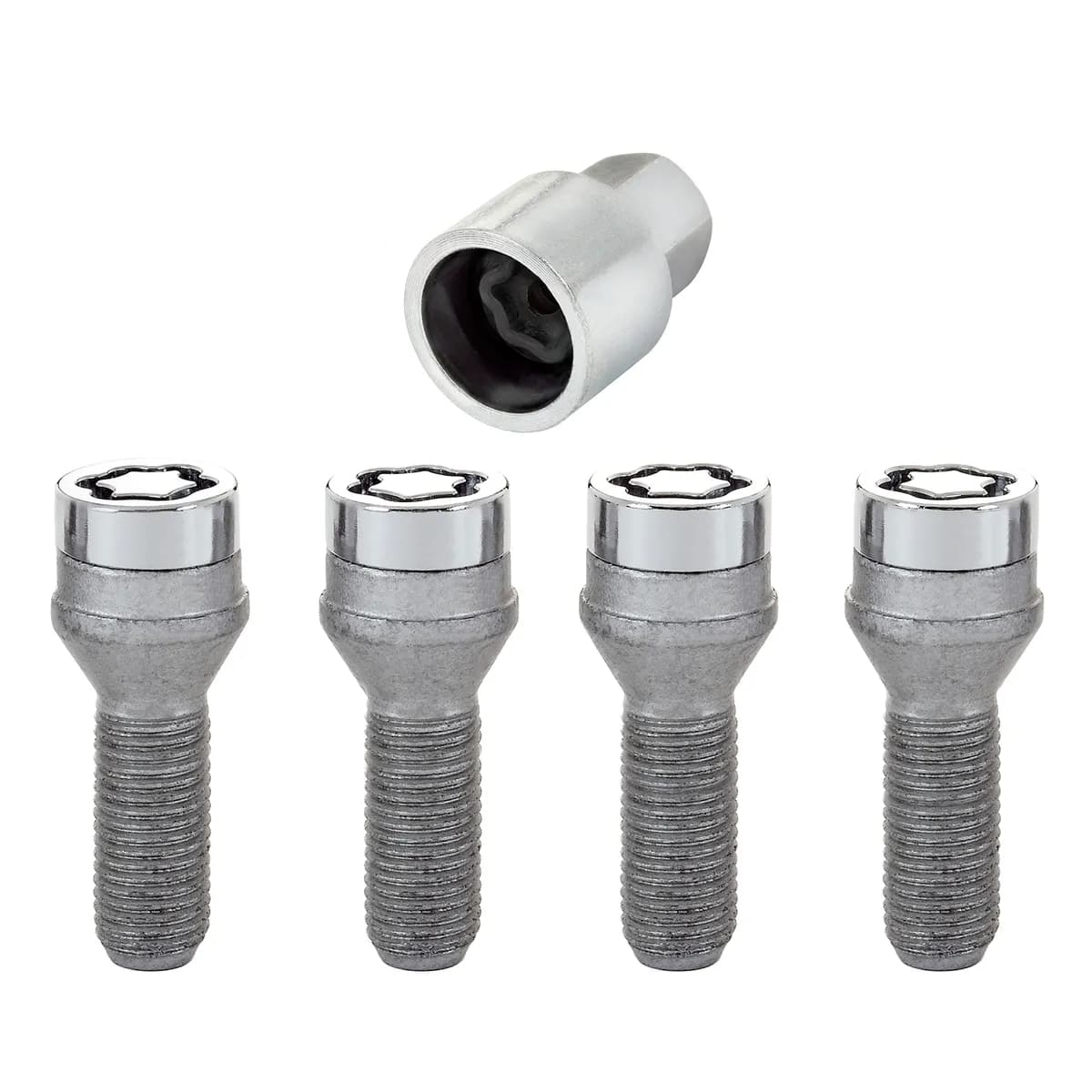 Wheel Lock Set M14x1.5 Bolt Cone Seat 17mm Hex 29.0mm Shank Chrome