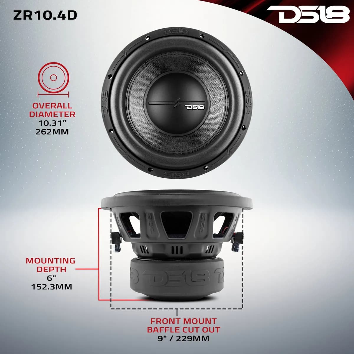 "DS18 - 10"" 1500 Watts Dvc 4-Ohm Car Subwoofer"
