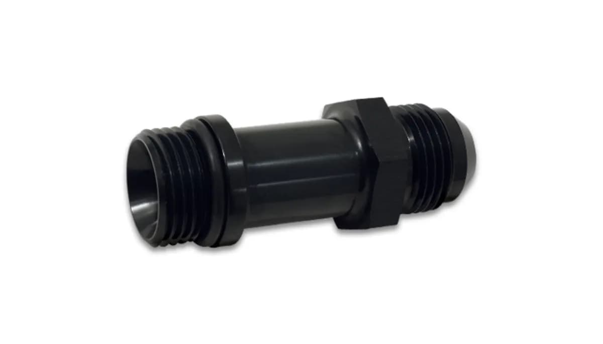 Male Extension Adapter Fitting; -10AN; -10AN ORB; 2.125 in. Adapter Length; 6061 Aluminum; Black Anodized;
