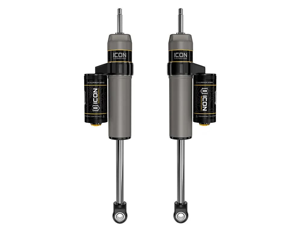ICON 2005-2025 Ford Super Duty 4WD, 0-2.5” Lift, Front. V.S. 2.5 Aluminum Series Shock Absorbers, Piggyback Reservoir, Pair
