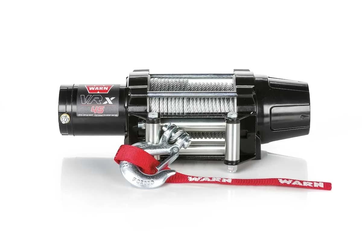 WARN - Vehicle Mounted; ATVs and Side By Sides; Waterproof; 12 Volt; 4500 Pound Line Pull Capacity; 50 Foot x 1/4 Inch Steel Rope; Roller Fairlead; Dash Moun
