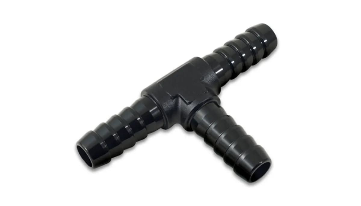 Barbed Tee Adapter Fitting; 0.3125 in. Barb Size; 6061 Aluminum; Black Anodized;