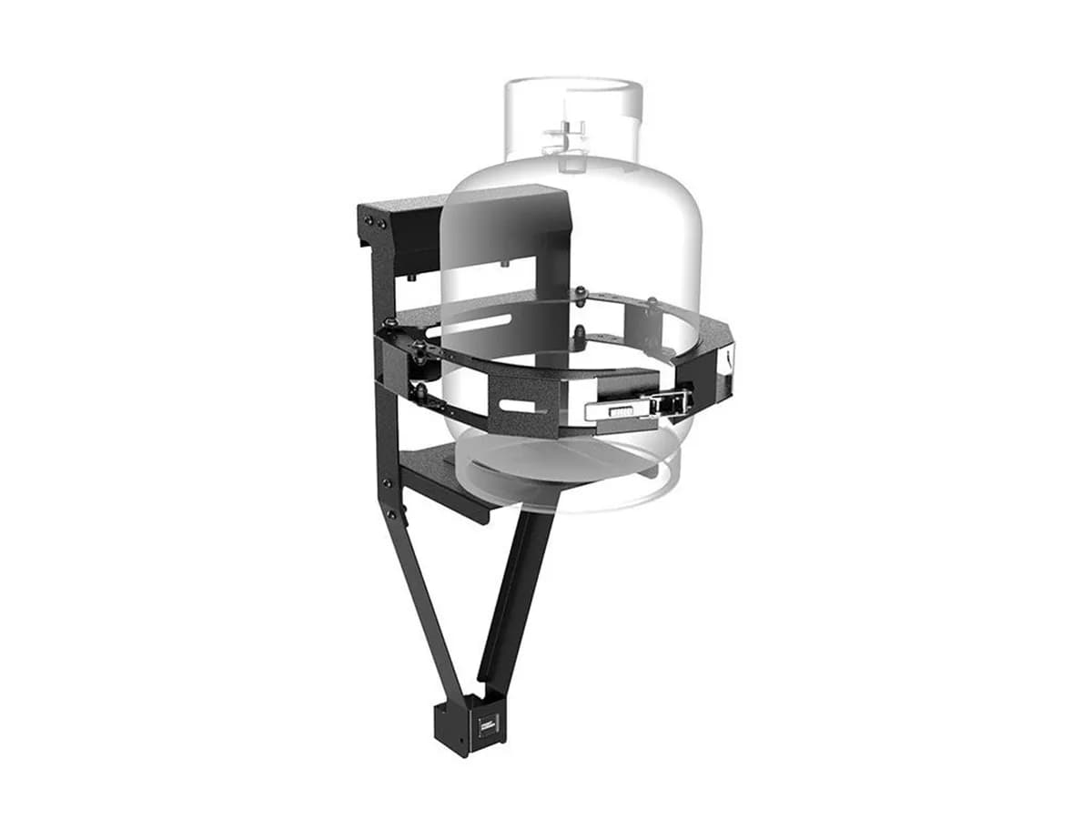 Gas/Propane Bottle Holder; Incl. Gas Bottle Frame; Base Plate; Adjustable Gas Bottle Clamp; Black Powder Coated;