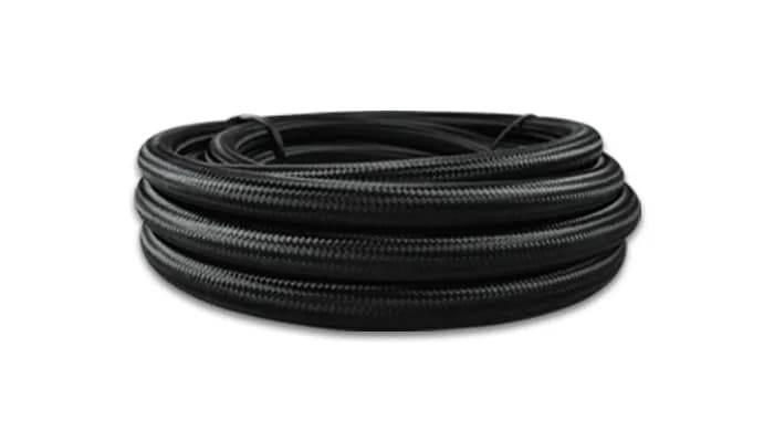 Nylon Braided Flex Hose; -8AN; 0.4375 in. Hose ID; 0.6875 in. Hose OD; 500 PSI Operating Pressure; 2000 PSI BP; 5ft. Roll; Black;