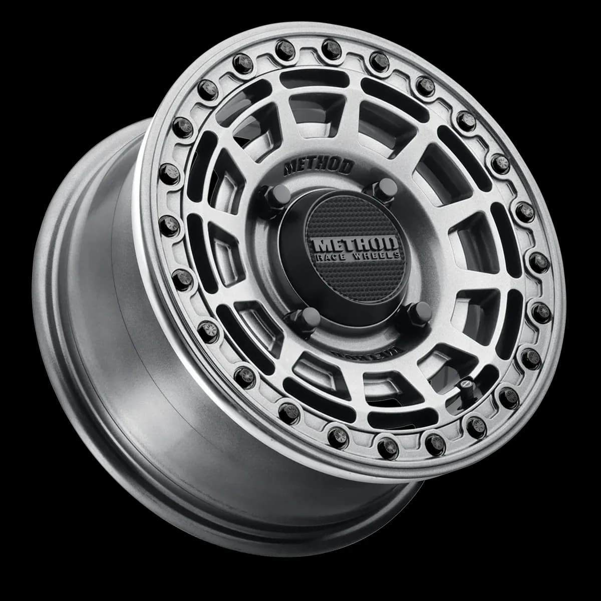 Aluminum Wheels 15x7 MR415 Beadlock UTV Bolt Pattern 4 On 156 Offset 38 Lip Size 0 Graphite GY Gloss Graphite Ring Method