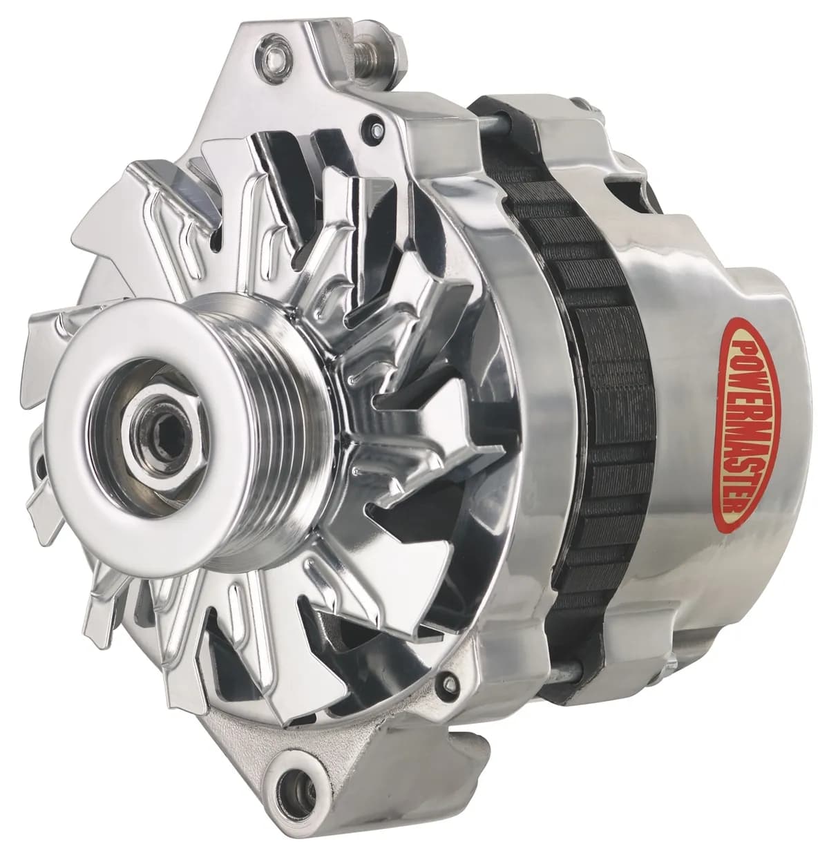 Alternator; CS130; Straight Mount; 6.14 in. Side Battery Post; 140 Amp; 95 Idle; 6 Groove Pulley; Polished;