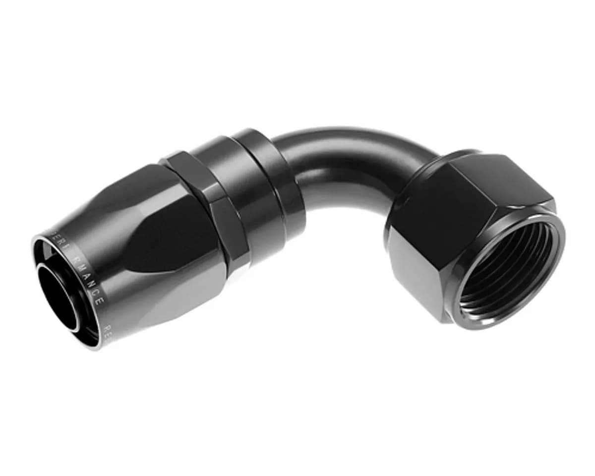08 90 Degree Female Aluminum Hose End Black