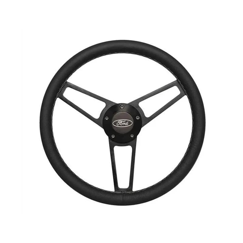 Billet Series Leather Wheel and Installation Kit; Ford Logo; Includes Billet Steering Wheel/OEM Center Cap/Install Kit PN[5249] Black;