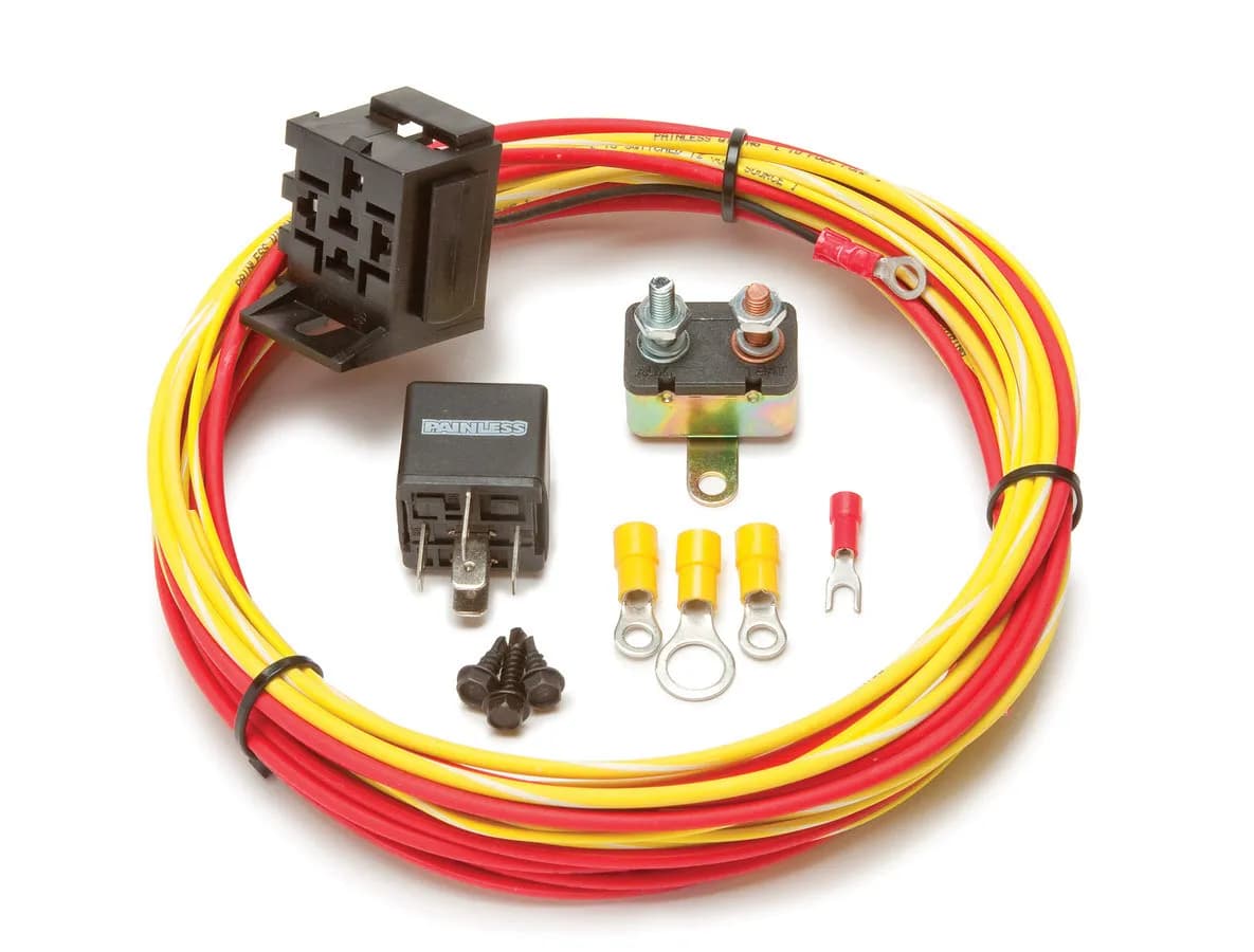 Fuel Pump Relay Kit; Kit Incl. 30 Amp HD Relay/Relay Base w/Wire Harness/30 Amp Circuit Breaker/Crimp-On Terminals/Mounting Hardware;