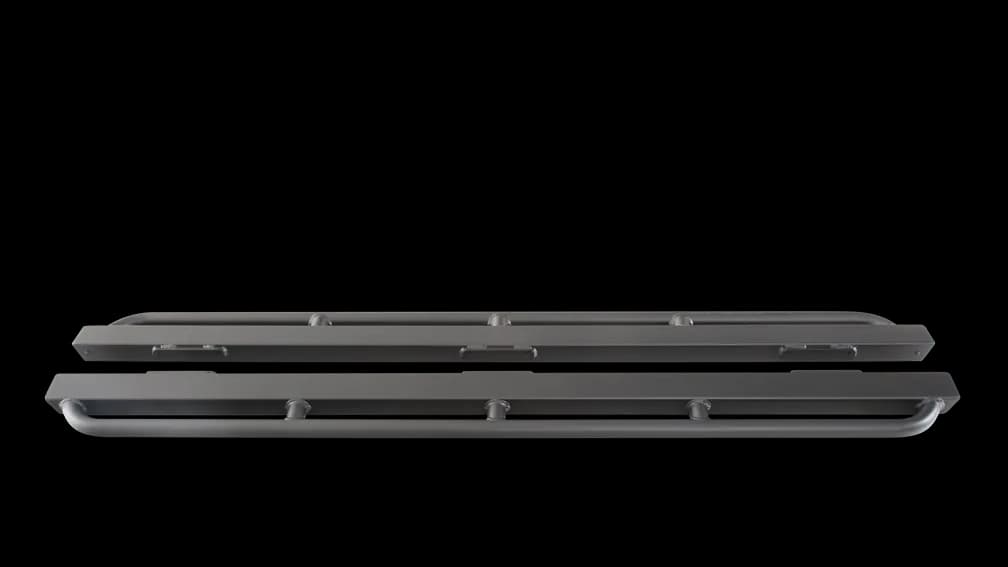 Rockcrawler Side Guards; 2 in. X 3 in. Rectangle Tube w/Tapered/Enclosed/Welded Ends And Additional 1.5 in. X 0.140 in. Wall Kick Out Tube; Textured Black Powder Coat;