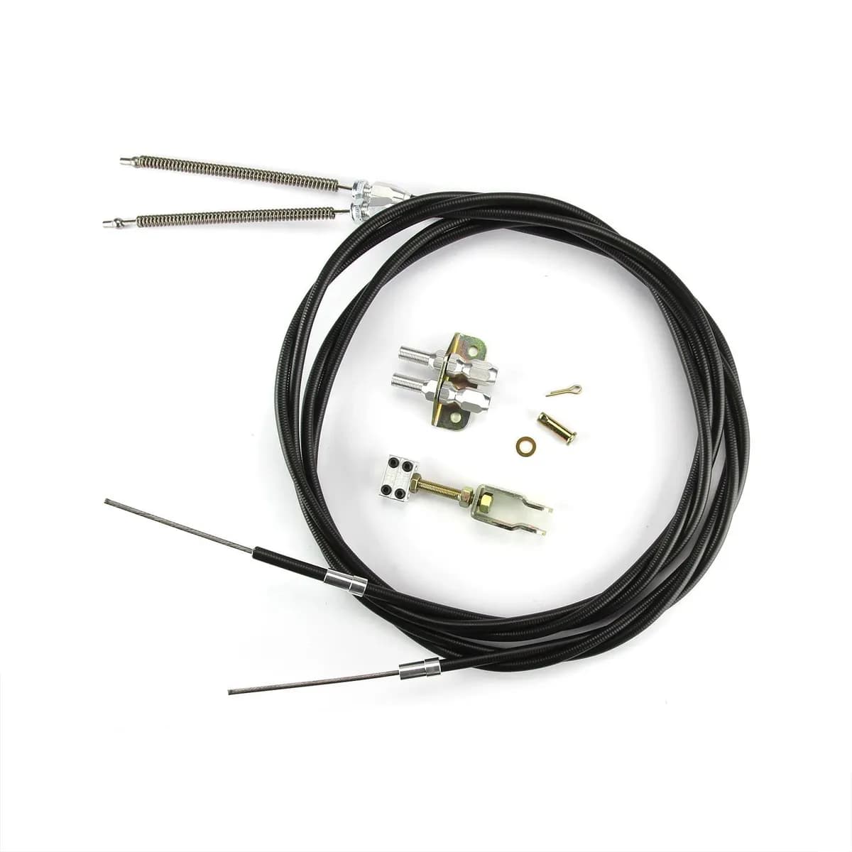 Emergency Brake Cables; Universal; Incl. Two U-Cut-To-Fit 8 ft. Outer Housings/Mounting Bracket/Adjusters/Aluminum Fittings/Ferrule; Black Housing;