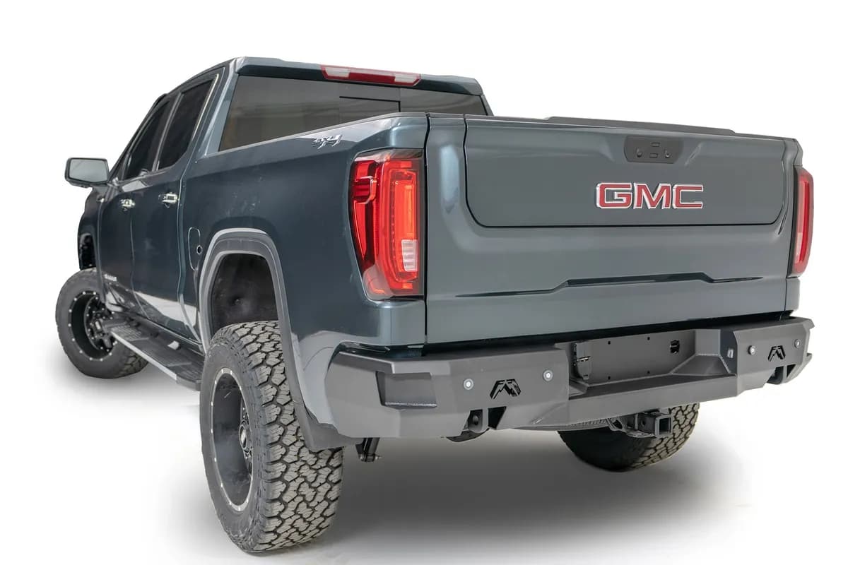 Premium Rear Bumper; 2 Stage Black Powder Coated; w/Blind Spot Monitor Mount;