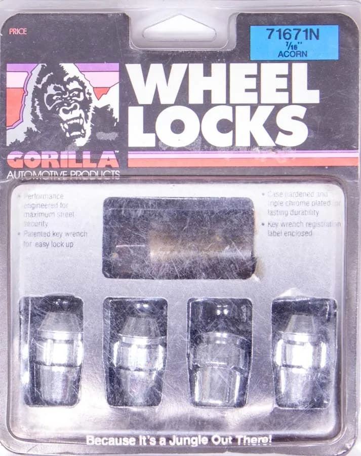 Original Gorilla Lock Set Acorn Bulge 13/16" Hex 1/2"-20 Chrome Set of 4 71681N