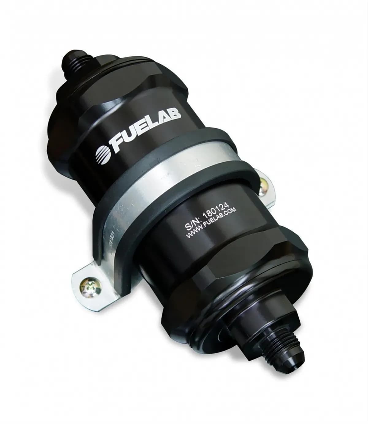 In-Line Fuel Filter Standard Length -8AN Inlet/Outlet 6 Micron Fiberglass Element Black FUELAB