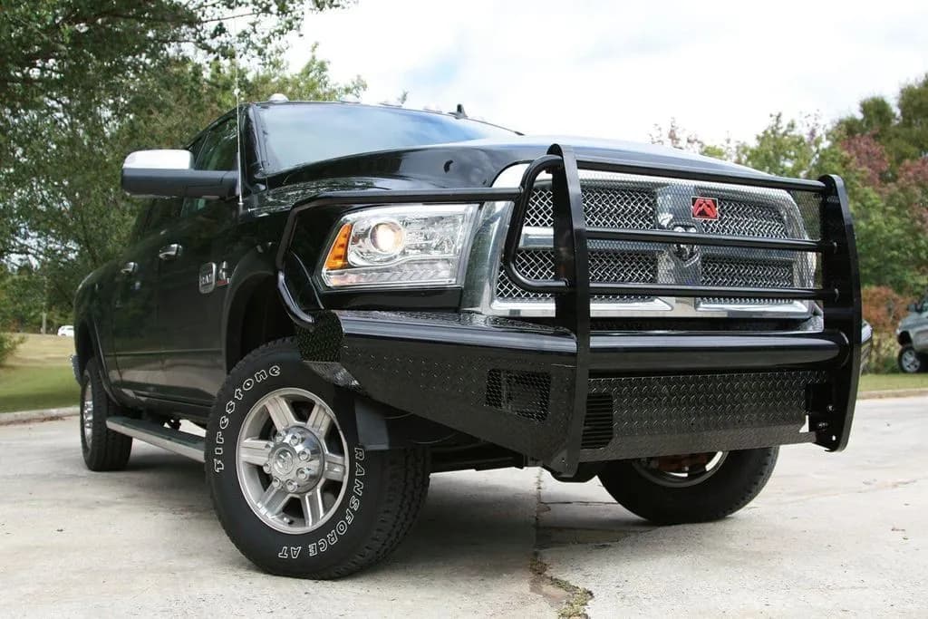 Black Steel Front Ranch Bumper; 2 Stage Black Powder Coated; w/Pre-Runner Grill Guard; Incl. Light Cut-Outs;