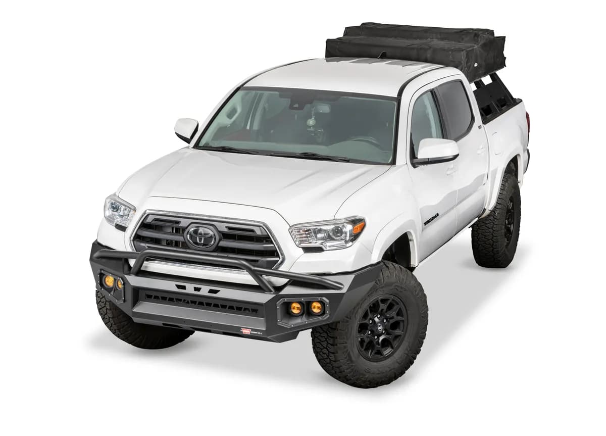 WARN - Direct-Fit; Mounting Hardware Included; With Baja Style Grill Guard; With Light Cutout; Textured Black Steel