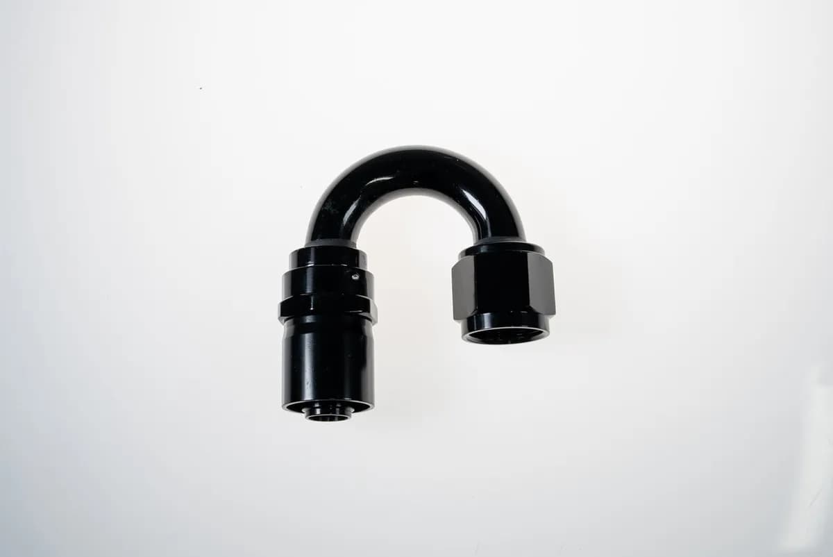 06 an 180 Degree Crimp Style Hose End w/ Black Collar Black