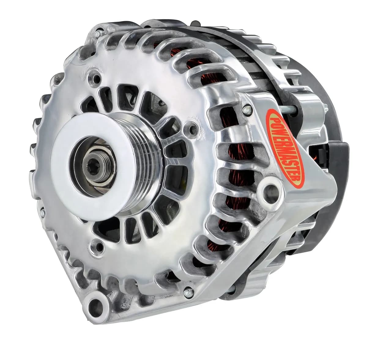 Alternator; AD244; Offset 2 in. Spools; 180 AMP; 135 Idle; w/2 Pin Voltage Regulator; OE Only; Polished;