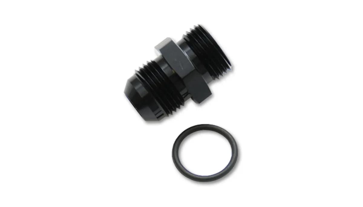 Male AN to Male ORB Straight Adapter Fitting; -6AN; -12AN ORB; 6061 Aluminum; Black Anodized; w/O-Ring;