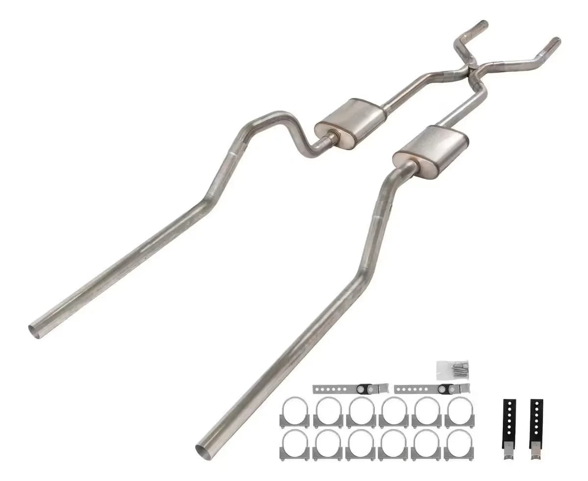 1965-70 Chevy Impala H-Pipe Crossmember Back Exhaust 409 SS Rear Exit Street Pro Mufflers Pypes Performance Exhaust