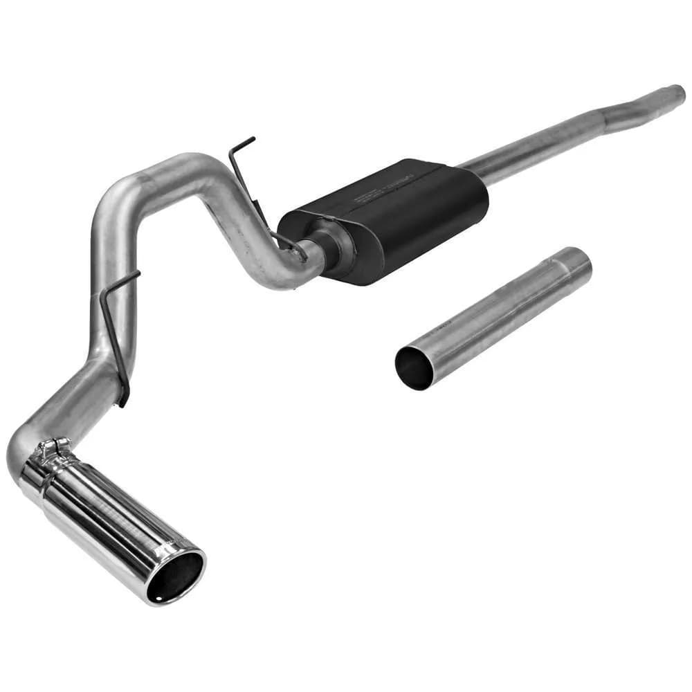 04-08 Ford F-150/Lincoln Mark LT 4.6L/5.4L 2/4 Wheel Drive All WB 3.00in Outlet Super 50 Series Muffler 3.50in Logo Embossed Stainless Tip Force II SOS Mandrel Bent Tubing 16 Gauge Aluminized Steel