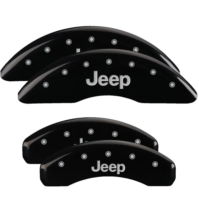 Set Of 4 Caliper Covers Engraved Front And Rear Jeep Black Finish Silver Characters 2021-2024 Jeep Grand Cherokee 18 inches