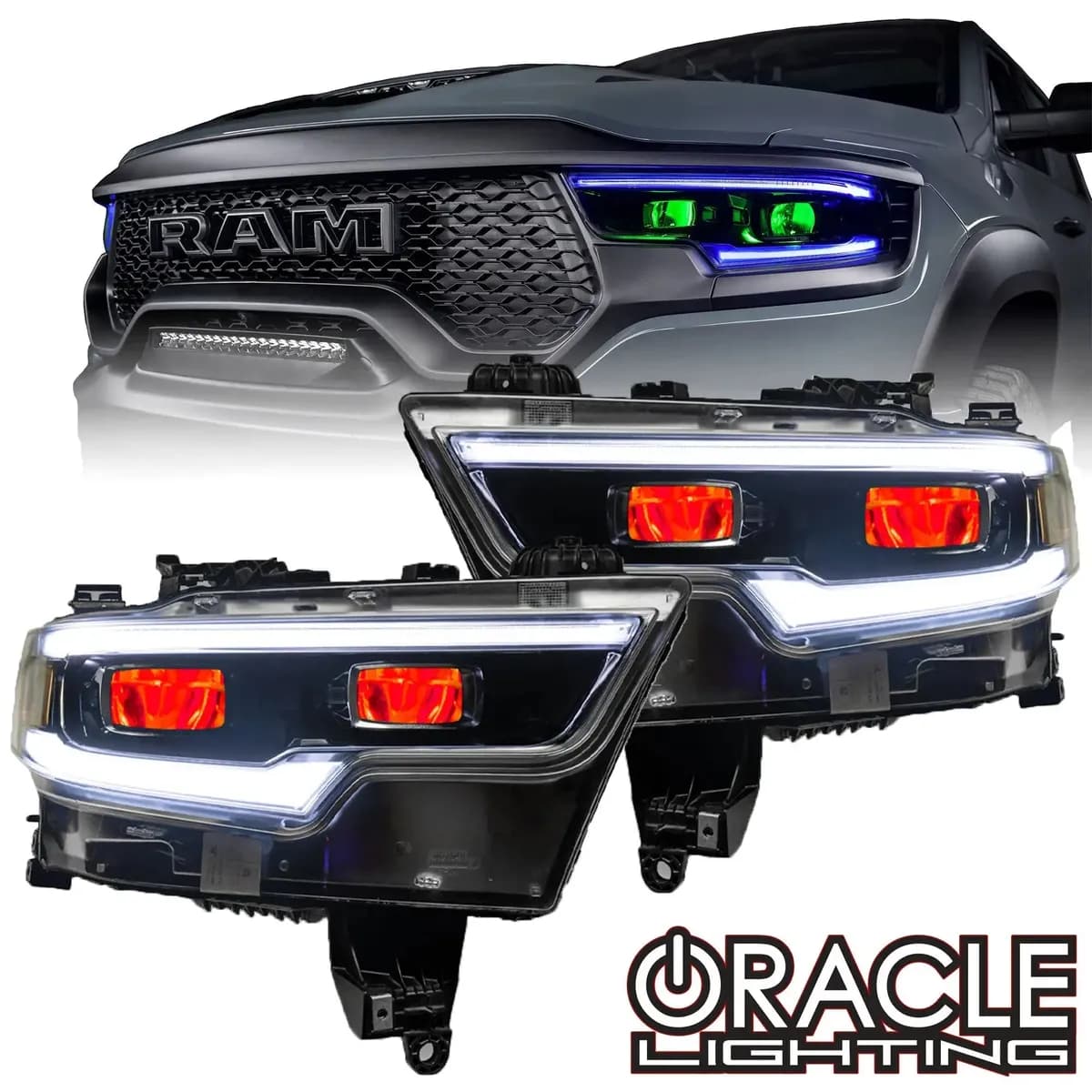 Oracle Lighting 2019-2021 RAM 1500 Colorshift RGB Headlight Demon Eye Kit - LED Projector Headlights