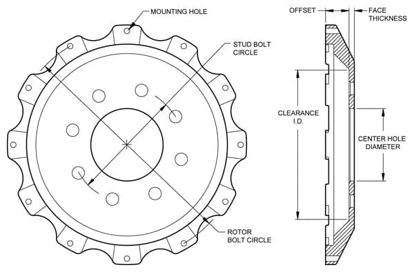 Wilwood HAT12x10.75 BC8x6.50 MT1.55 OFFSET