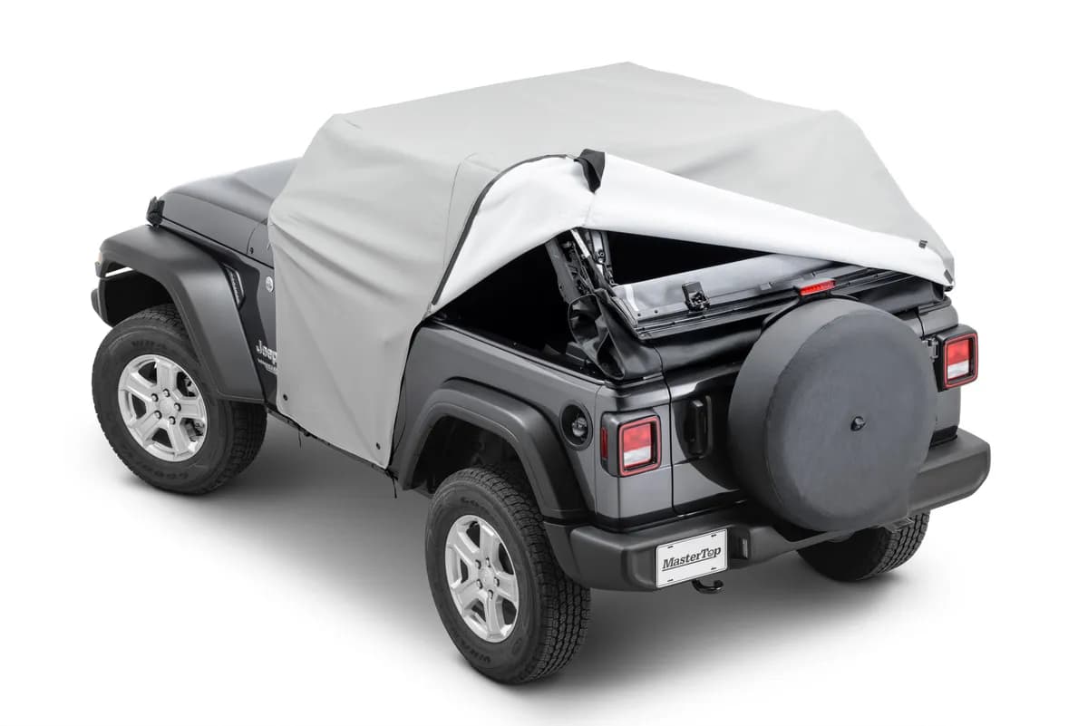Full Door Cab Cover 2018-2024 Jeep JL Wrangler 2Dr W/Factory Soft Top Folded Down Gray Denim MasterTop