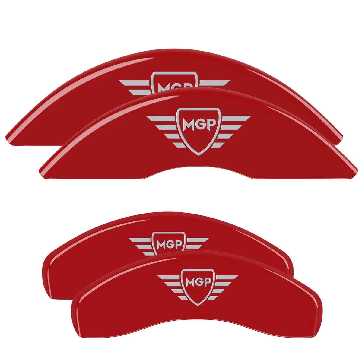 Set Of 4 Caliper Covers Engraved Front And Rear MGP Red Finish Silver Characters 2007-2018 Jeep Wrangler MGP Caliper Covers