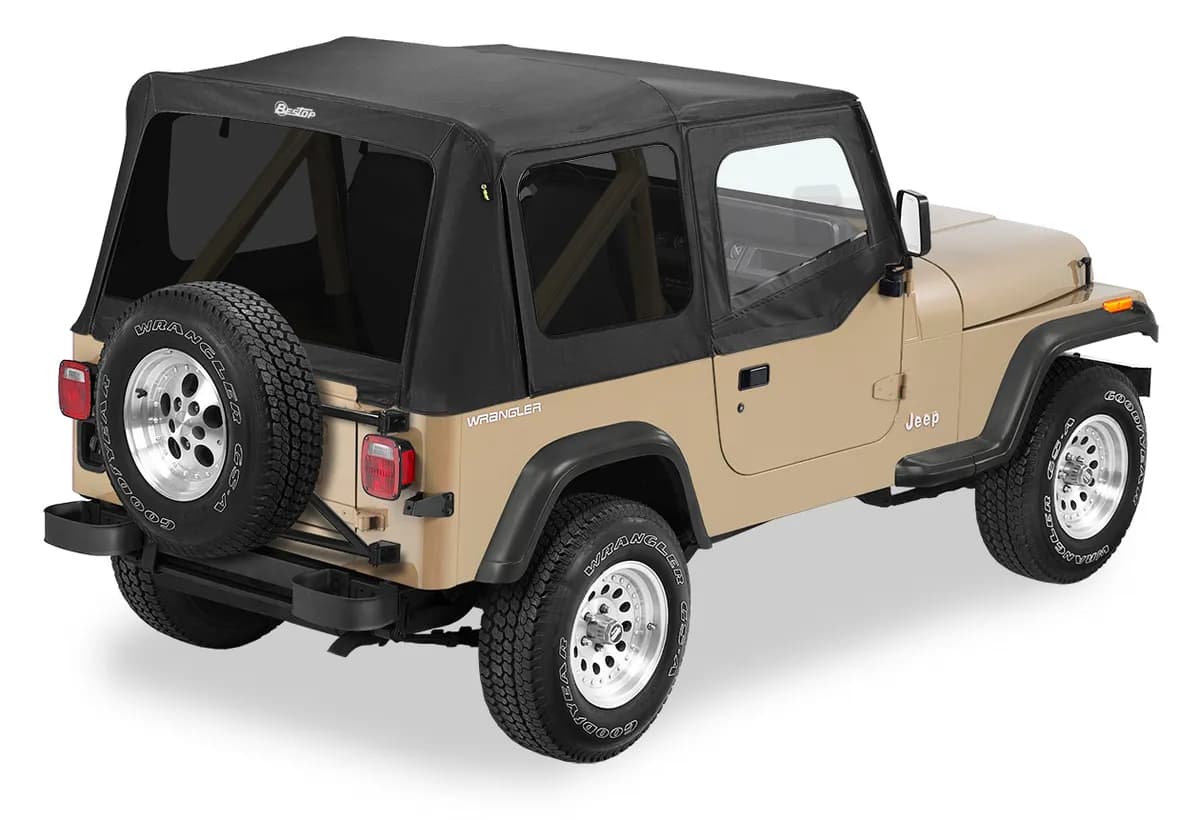 Black Sailcloth Replace-a-Top, Sailcloth Sailcloth Replace-a-Top Jeep 88-95 Wrangler; Includes upper door skins; Tinted side and rear windows