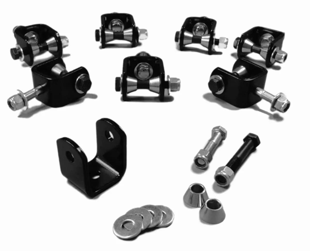 Steinjäger Drop Clevis Kits (Without End Links) Sway Bar End Links 10mm Bore Clevises are Black Powdercoated Includes Misalignment Spacers Includes 8 Clevises