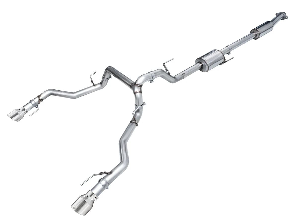 AWE 0FG Resonated Catback for 21 Ford F-150 Tremor (With Bumper Cutouts) - Chrome Silver Tips 3015-32402