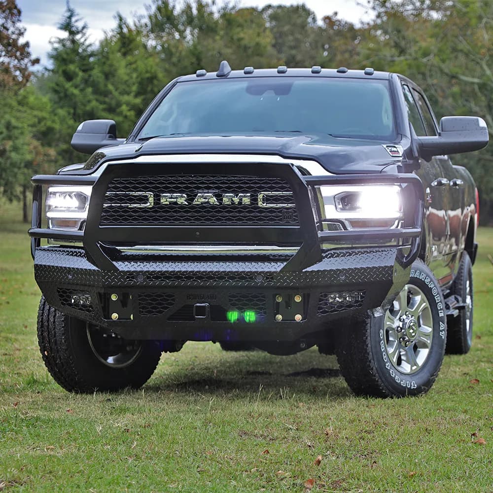 FT Front Bumper Extreme For 2019-2026 Ram 2500/3500 HD Sensor Cutouts Fog Cutouts Receiver With Mesh Grill With Camera Harness Gloss Black Powdercoat Bodyguard Bumpers