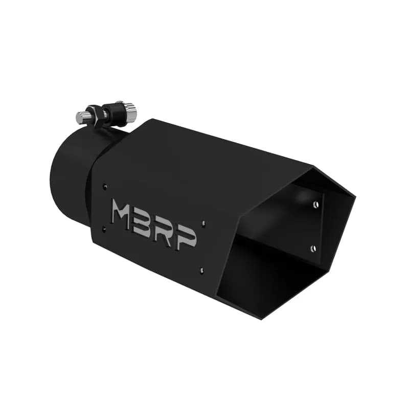 Armor BLK Exhaust Tip; 3 in. Inlet Diameter; 10 in. Length Diameter; Stainless Steel; Black Coated; 4 in. Tip; w/Logo Plate;