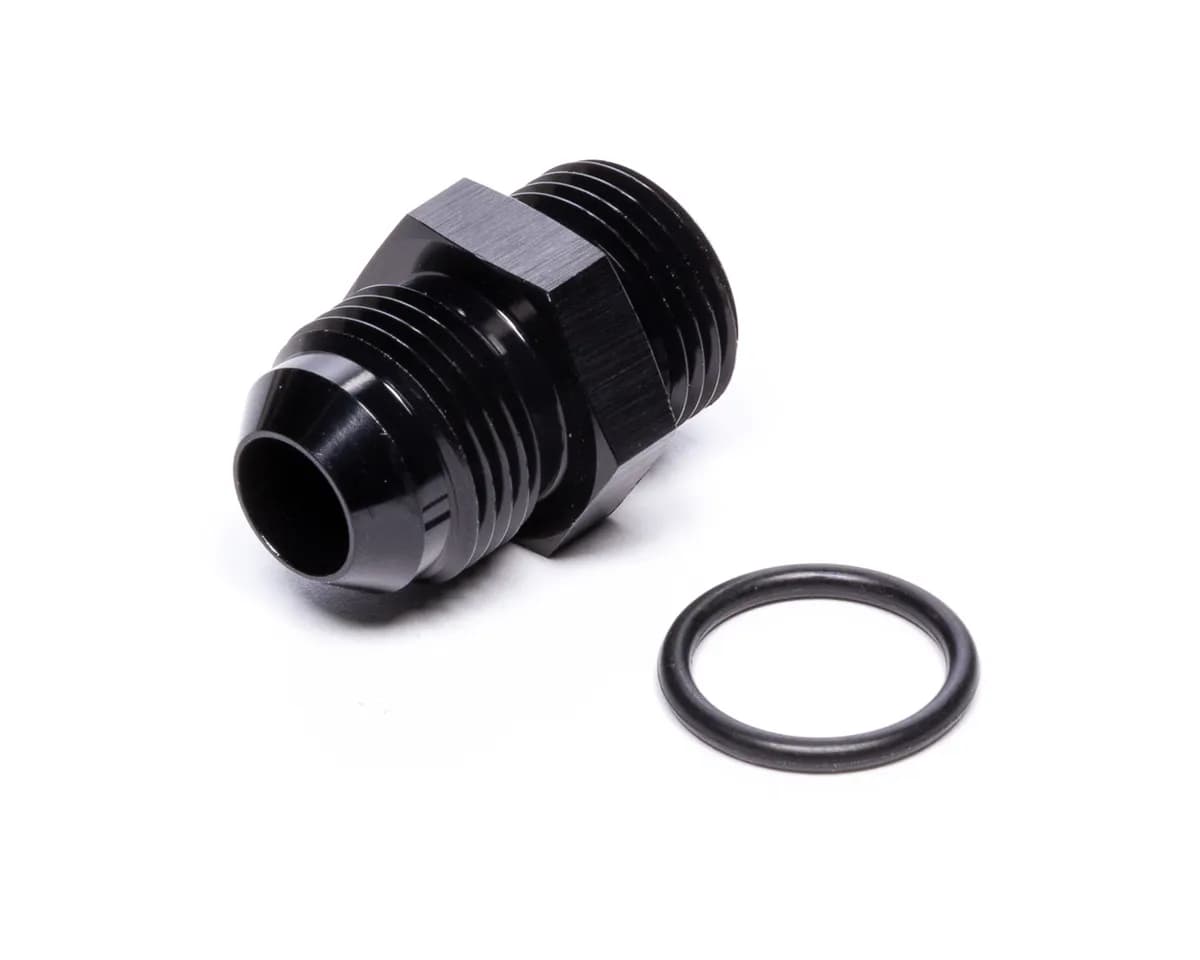 Male AN to Male ORB Straight Adapter Fitting; -8AN; -8AN ORB; 6061 Aluminum; Black Anodized; w/O-Ring;