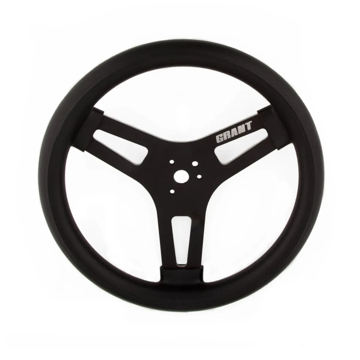 Racing Steering Wheel; 15 in. Diameter; Black; 3-Spoke Design: Grant Logo;