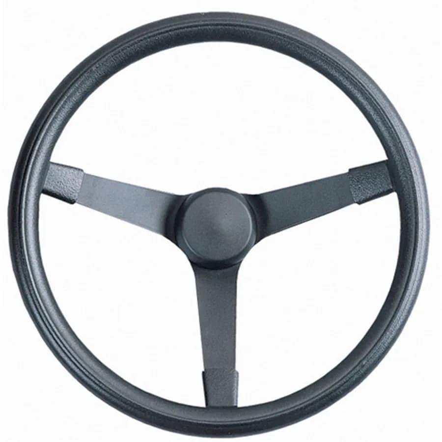 Performance Series Steel Steering Wheel; Winston Cup Style; 14 3/4 in. Diameter; 4 in. Dish; Black Foam Grip w/Black Steel 3-Spoke Design;