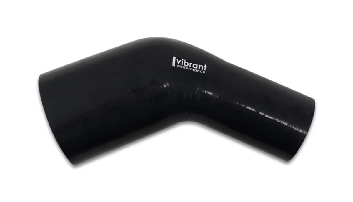 45 Degree Transition Hose Coupler; 3 in. Inlet ID; 4 in. Outlet ID; 4 in. Leg Length From Tangent; 4 in. Centerline Radius; 18 PSI Maximum Operating Pressure; Black;