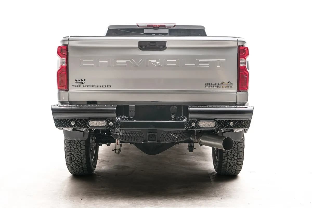 Black Steel Ranch Rear Bumper; w/Steel Tread Plate;