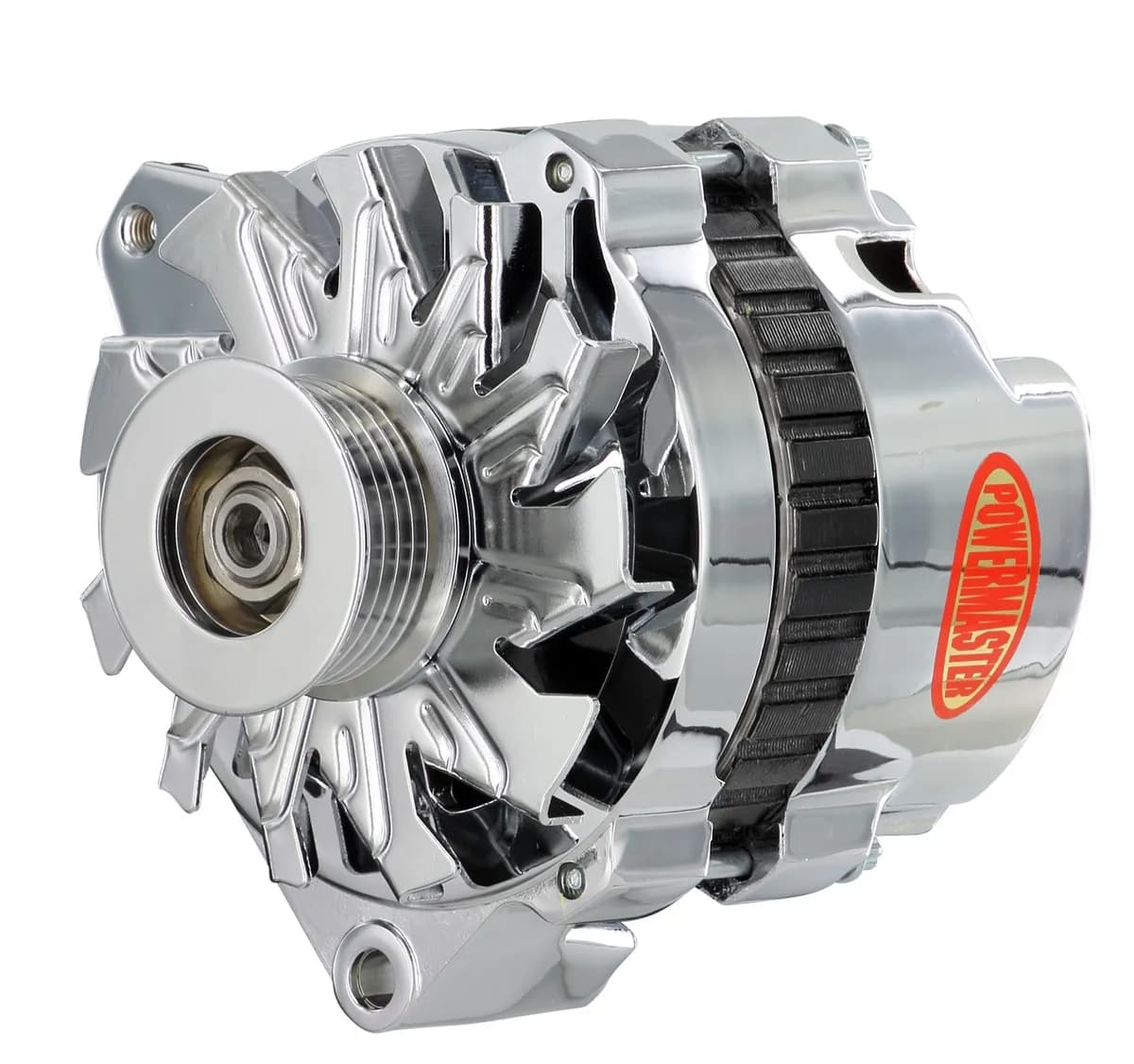 Alternator; CS130; Offset Left; Rear Battery Post; 140 Amp; 6 Groove Pulley; Unthreaded Adjustable Flange; 1-Wire/OE Hookup; Chrome Finish;